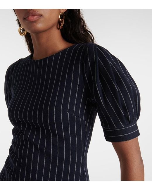 Max Mara Blue Kleid Aus Einer Mischung Aus Baumwolle, Kaschmir Und Seide Mit Nadelstreifen