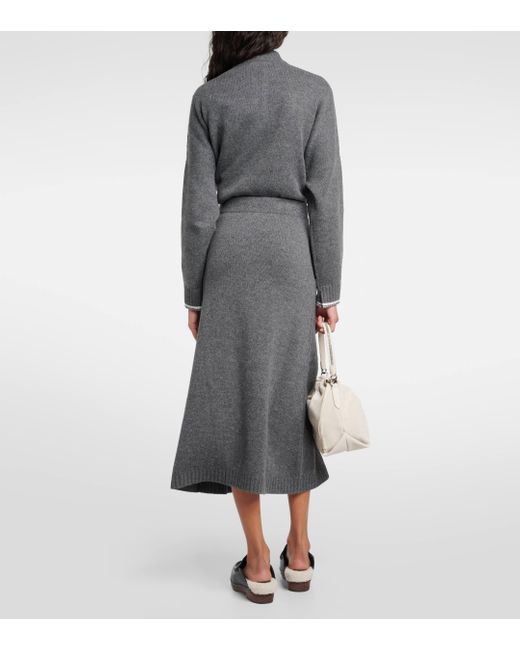 Brunello Cucinelli Gray Wool And Silk Blend Midi Skirt