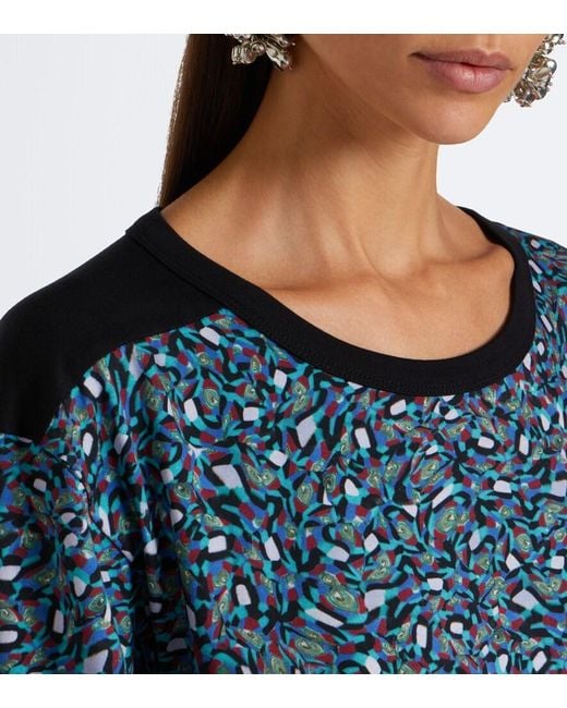Dries Van Noten Blue Printed Cotton Jersey Top