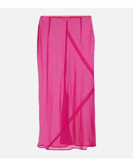 Dries Van Noten Pink Silk-Blend Satin Midi Skirt