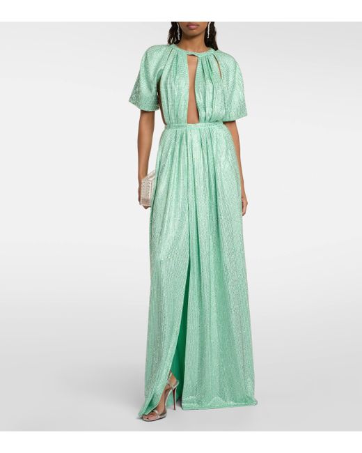 Area Green Cutout Crystal-embellished Jersey Gown