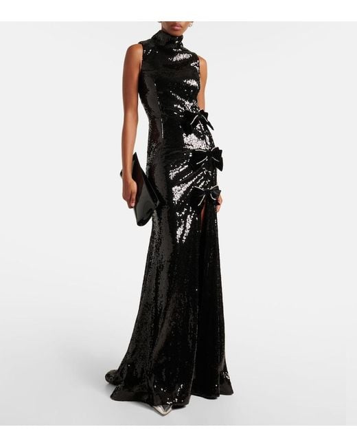Rebecca Vallance Black X Nicky Hilton Lena Bow-Detail Sequined Gown