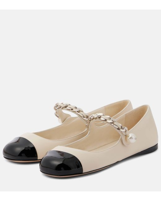 Miu Miu Natural Embellished Leather Ballet Flats