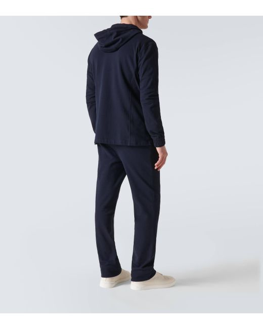 Kiton Blue Cotton Jersey Hoodie And Sweatpants Set for men