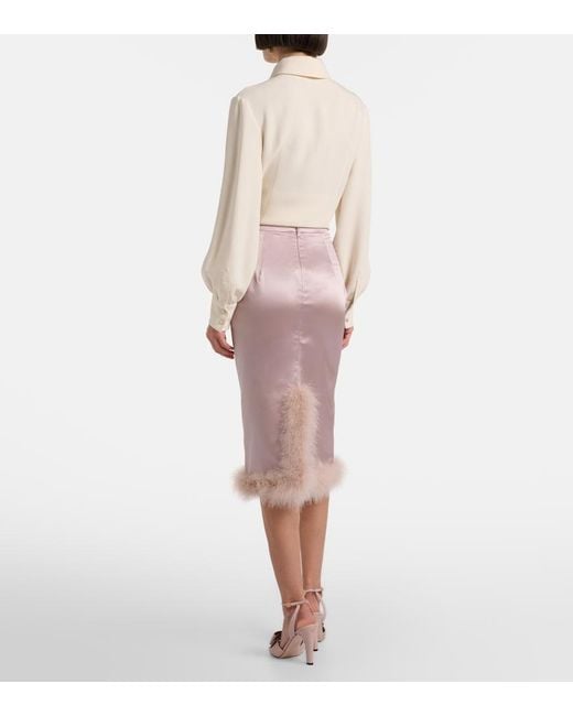 Valentino Pink Feather-Trimmed High-Rise Midi Skirt