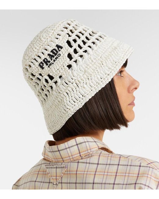 Prada White Raffia Bucket Hat