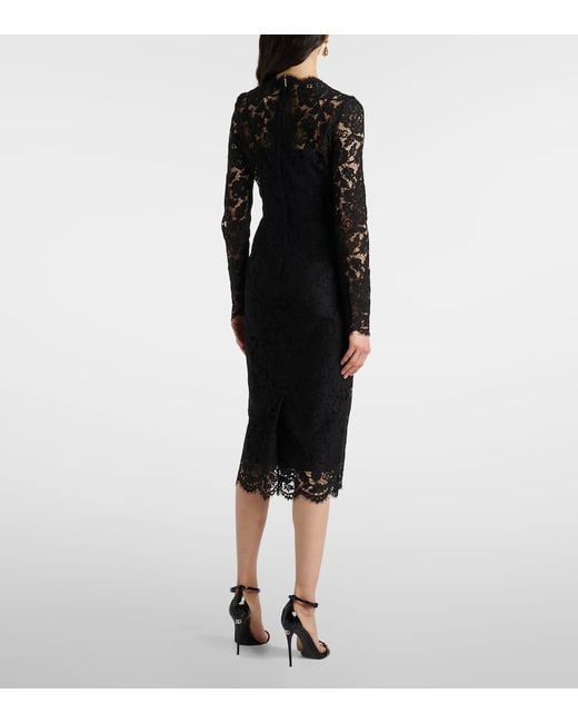 Dolce & Gabbana Black Dg Lace Midi Dress
