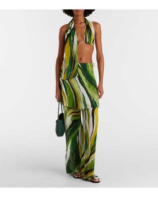 Christopher Esber Green Printed Silk Scarf Bra Top