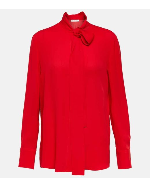 Valentino Red Bow-detail Silk Blouse