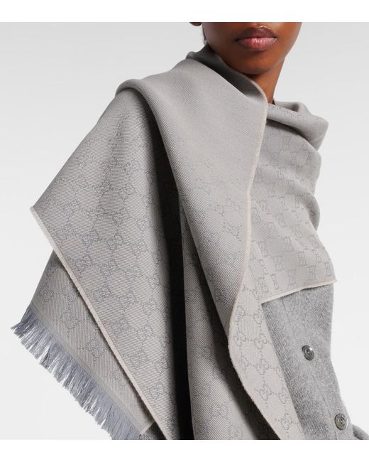 Gucci Gray Gg Jacquard Wool Scarf