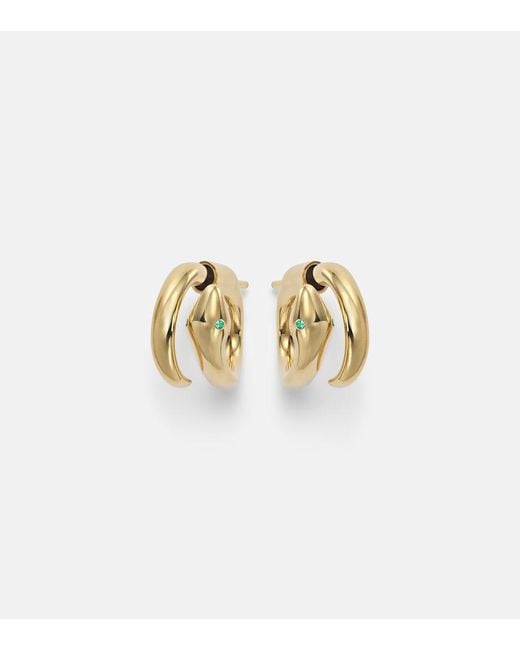 Ileana Makri White Spiral Cobra 18Kt Earrings With Emeralds