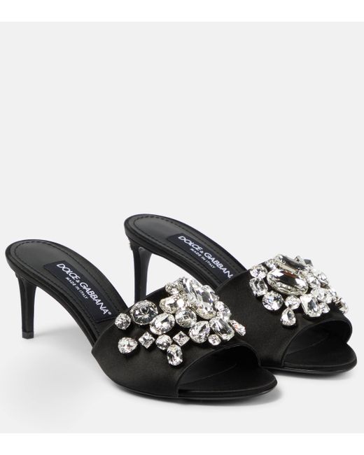 Mules en satin a cristaux Dolce & Gabbana en coloris Black