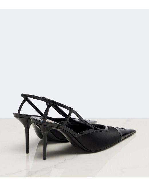 Saint Laurent Black Renee Satin And Leather Slingback Pumps