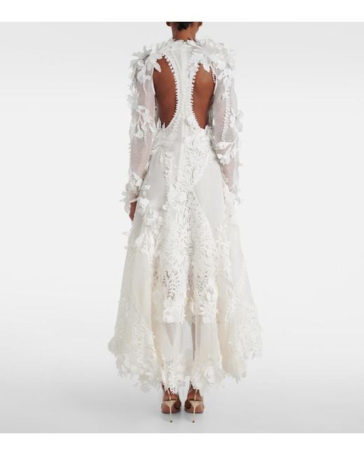 Zimmermann White Tranquillity Linen And Silk Organza Midi Dress
