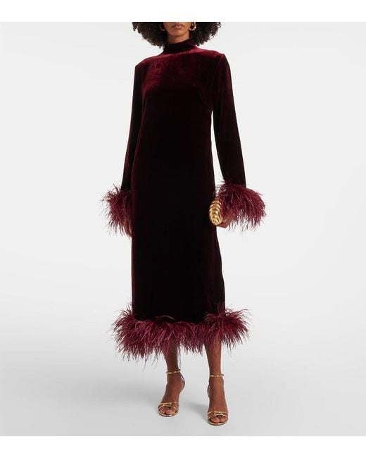 Taller Marmo Black Gina Venti Feather-Trimmed Midi Dress
