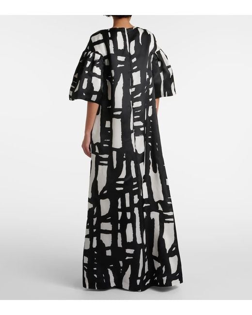 Max Mara Black Printed Silk Organza Gown