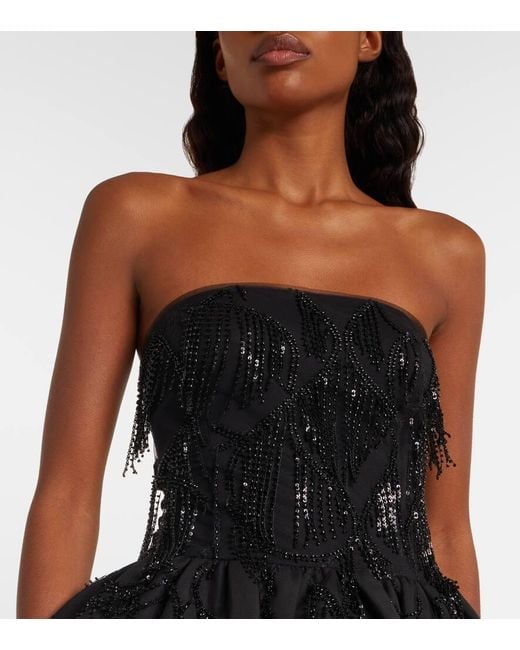 ROTATE BIRGER CHRISTENSEN Black Albertina Sequined Strapless Top