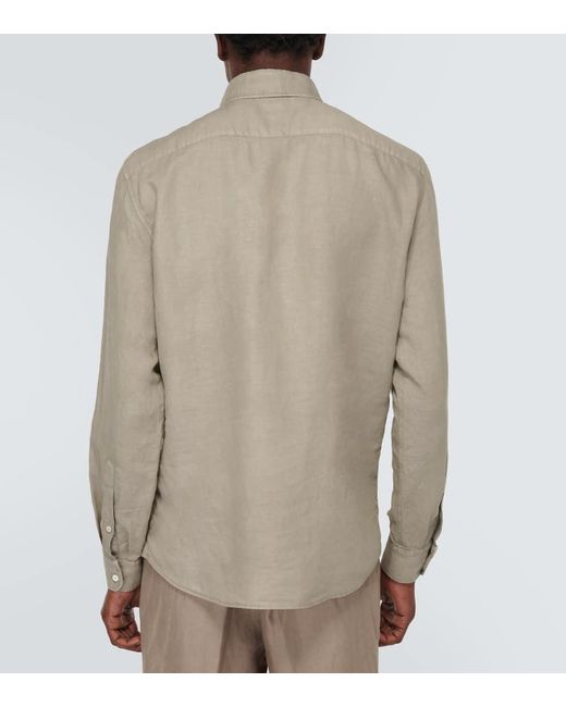 Camicia in lino e cotone di Brunello Cucinelli in Natural da Uomo