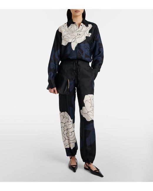 Victoria Beckham Blue Floral Twill Cargo Pants