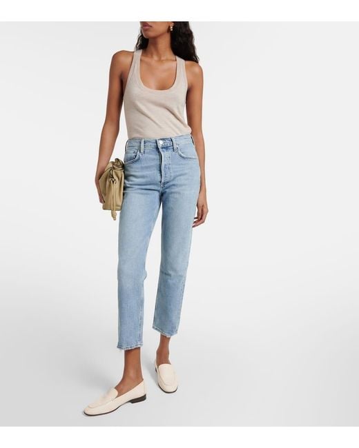 Agolde Blue High-Rise Cropped Slim Jeans Riley