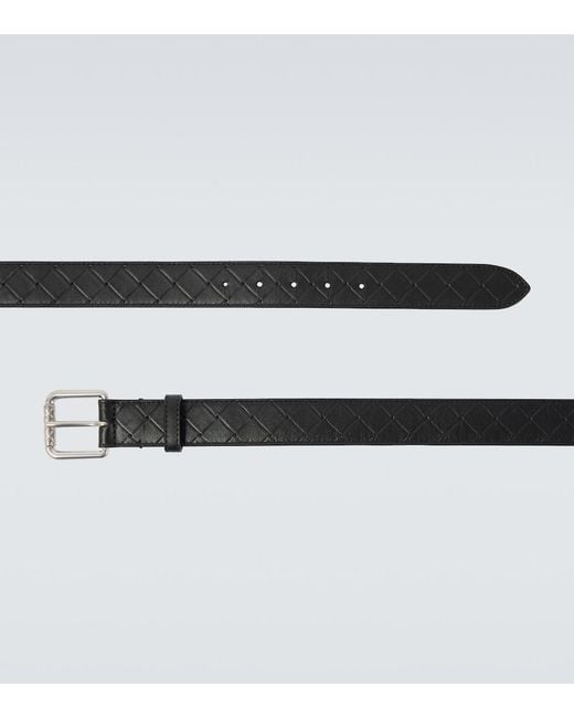Bottega Veneta Black Intrecciato Stamp 35Mm Leather Belt for men