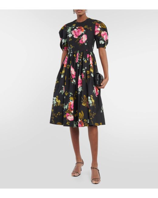 Erdem Black Floral-print Cotton Dress