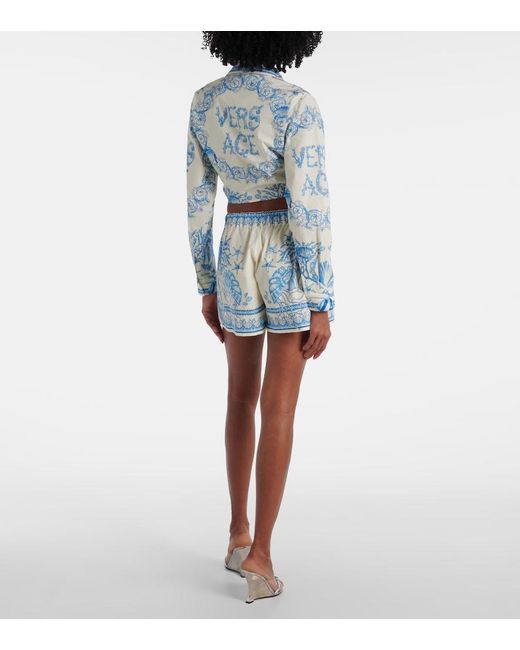 Versace Blue Informal Shirt Underwater Barocco Bicolour Foulard On Cotton Poplin