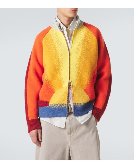 God's True Cashmere Orange Radiant Sun Cashmere Zip-Up Sweater for men