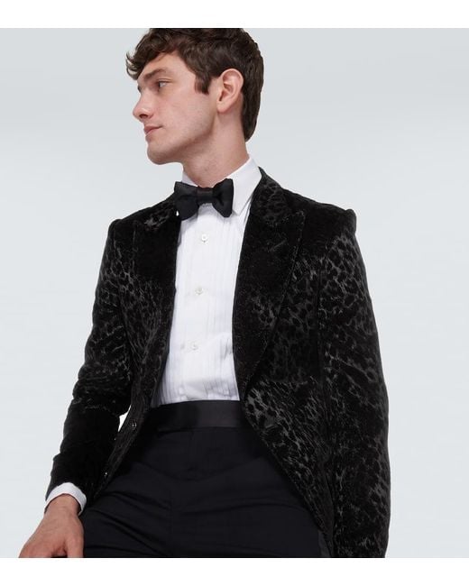 Tom Ford Black Leopard-print Velvet Blazer for men
