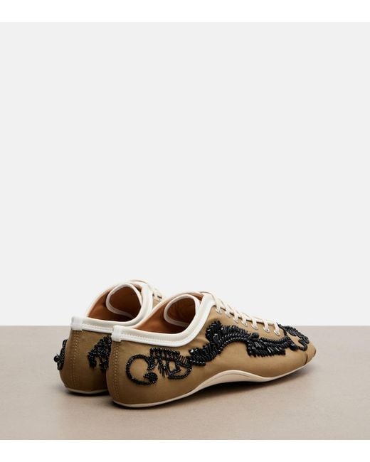 Dries Van Noten Brown Embellished Canvas Sneakers