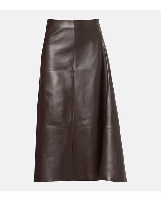 The Row Brown Hedora Leather Midi Skirt