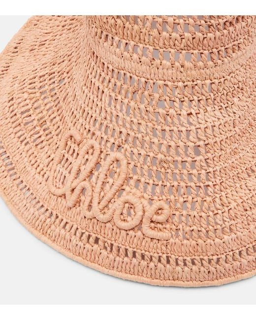 Chloé Pink Logo Raffia Sunhat