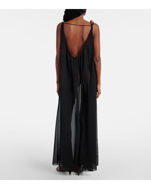 Adriana Degreas Black Holiday Embellished Chiffon Maxi Dress