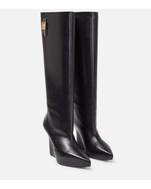 Givenchy G-lock Leather Wedge Knee-high Boots in Black | Lyst