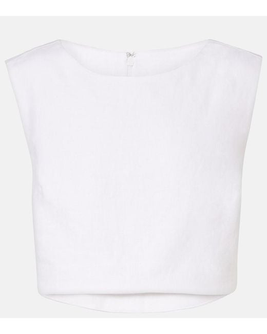 Posse White Martina Cropped Linen Top