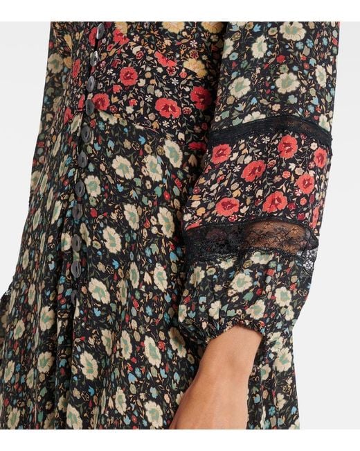 Rixo Multicolor Raven Printed Crepe De Chine Midi Dress