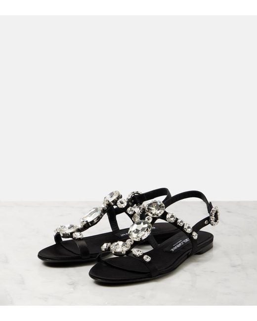 Dolce & Gabbana Black Sandals With Embroidered Stones Decorations