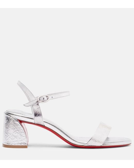 Christian Louboutin White Miss Jane 55 Metallic Leather Sandals