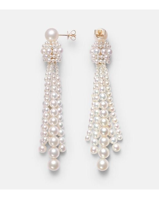 Sophie Bille Brahe White Colonna Grande 14Kt Earrings With Pearls