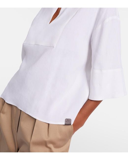 Max Mara White Sospiro Linen-Blend Top