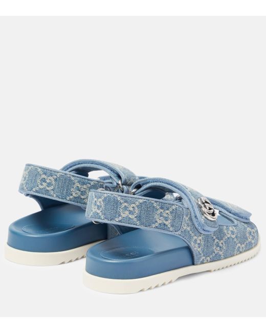 Sandales bleues en denim à motif gg et à g entrecroisés Gucci en coloris Blue