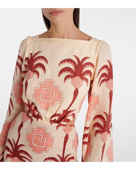 Johanna Ortiz Red Cutout Printed Linen Minidress