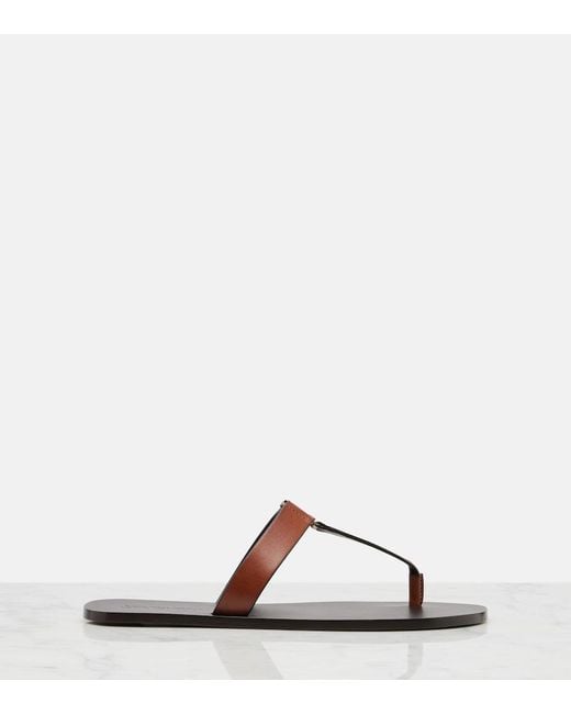 Saint Laurent Brown Cassandre Leather Thong Sandals