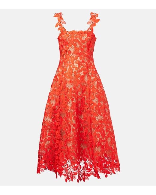 Abito Midi di Oscar de la Renta in Red