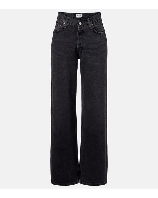 Agolde Blue V-Waist Baggy High-Rise Wide-Leg Jeans