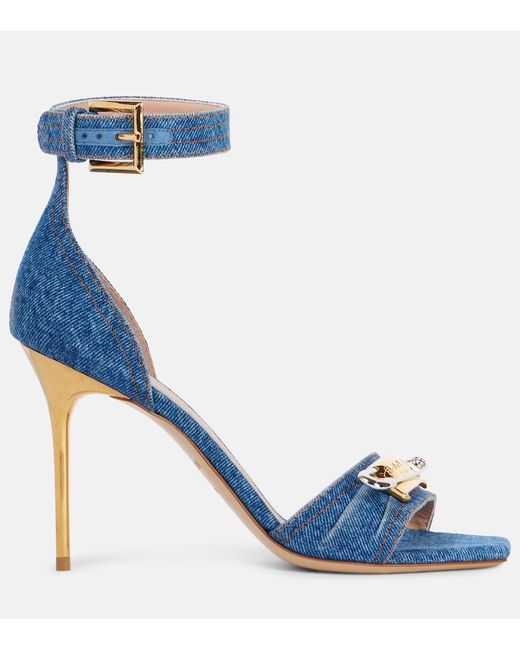 Balmain Blue Logo Denim Sandals