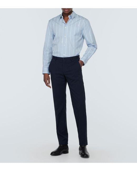 Versace Blue Striped Cotton Poplin Shirt for men