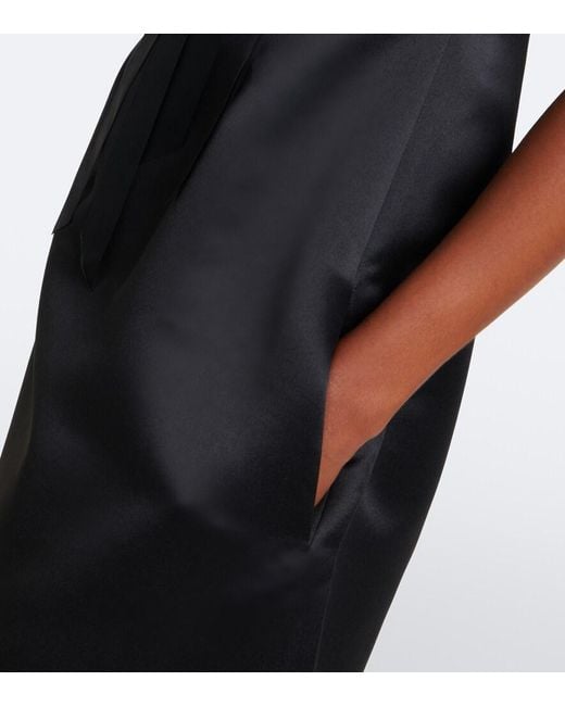 Simone Rocha Black Floral-Applique Satin Midi Dress