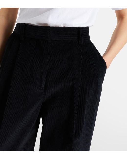 Totême Black Deep Pleat Cotton Corduroy Wide-Leg Pants
