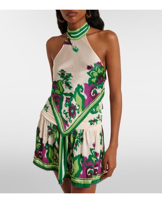 Poupette Green Guilia Printed Halterneck Satin Top